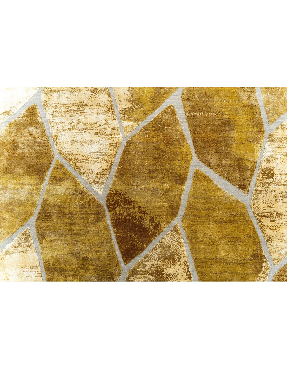 F O N T A N A luxury handmade rug by Cherom, modern New Zealand wool rug, contemporary design in gold and gray.