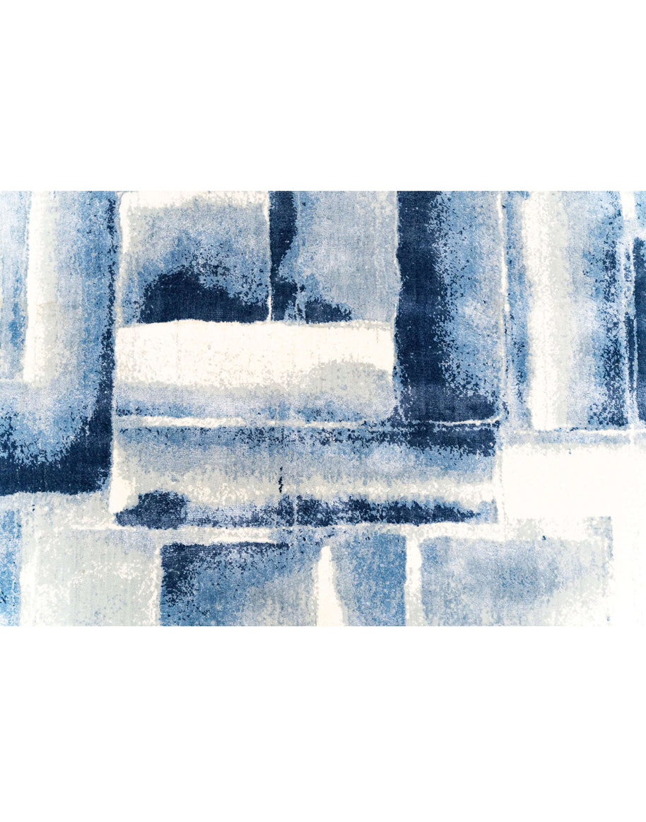 L O U I S luxury handmade rug by Cherom, blue shades, New Zealand wool, modern contemporary design