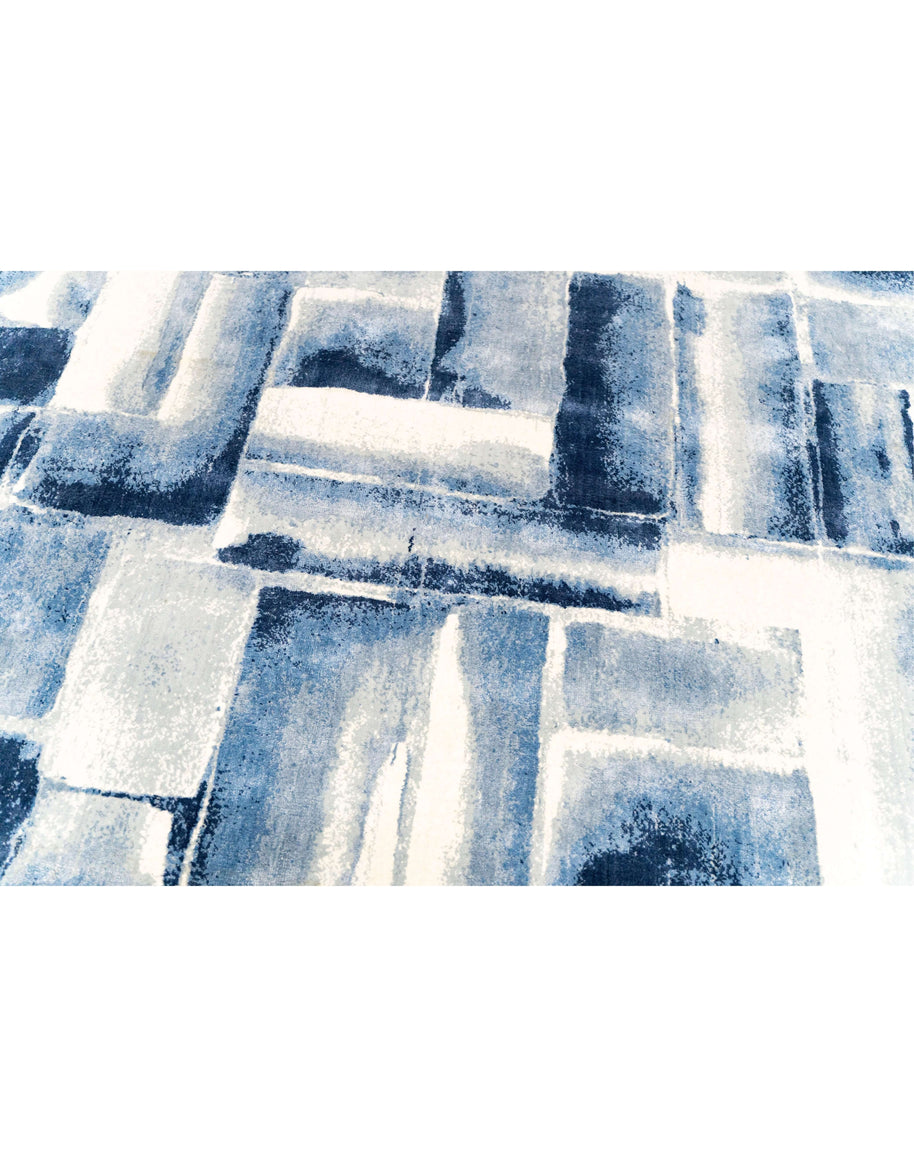 L O U I S luxury handmade rug by Cherom in blue and white New Zealand wool, modern contemporary design.