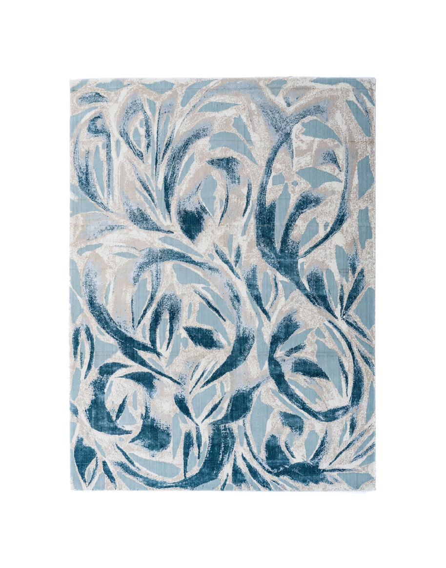 L O R E T O luxury handmade rug by Cherom, blue New Zealand wool, contemporary design.