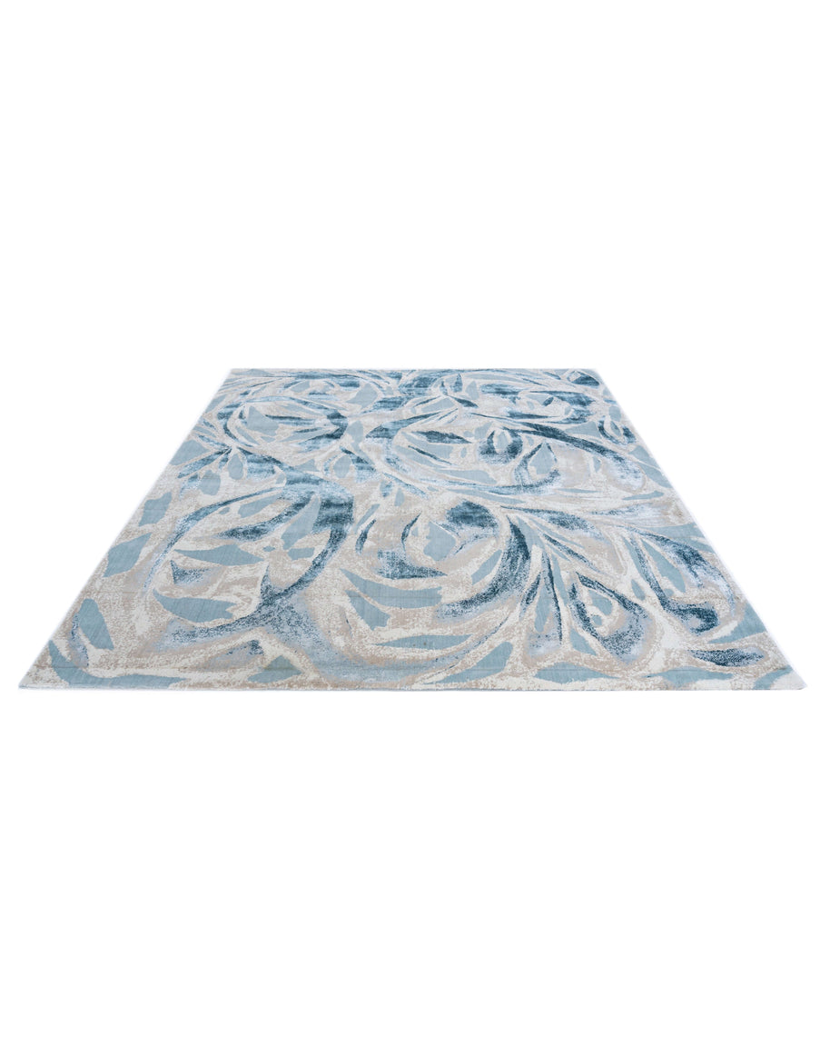 L O R E T O luxury handmade rug by Cherom in blue New Zealand wool, contemporary design, plush texture.