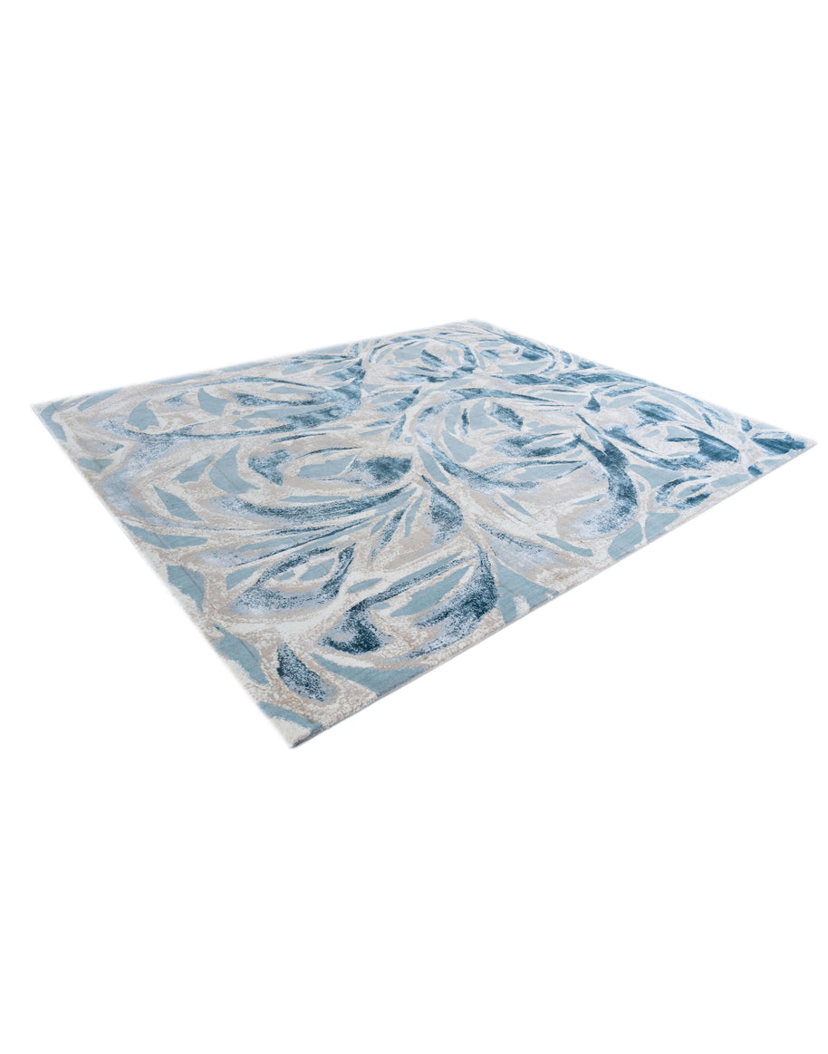 L O R E T O luxury handmade rug by Cherom, blue design, New Zealand wool, modern contemporary style.