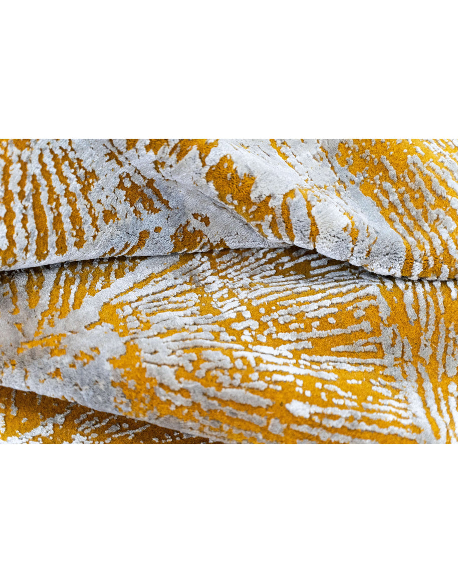 M A R C U S luxury handmade rug by Cherom, New Zealand wool, modern yellow and gray design.