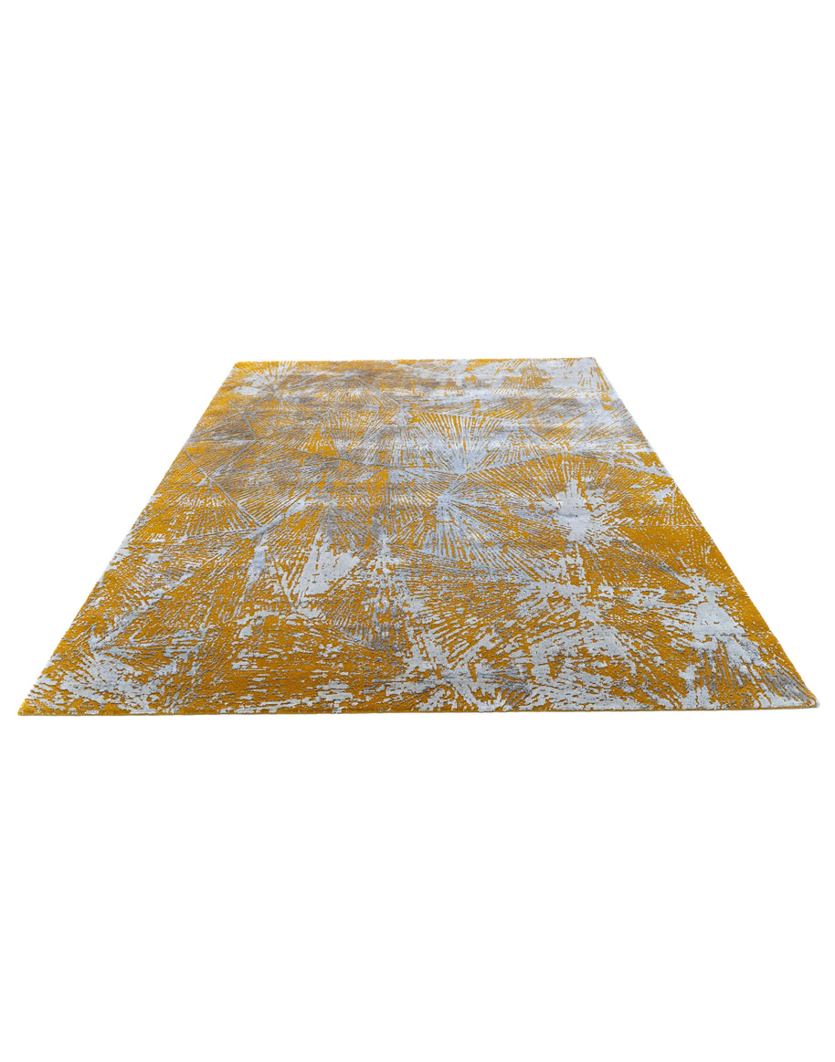 M A R C U S luxury handmade rug by Cherom in yellow and silver, made from New Zealand wool, contemporary design.