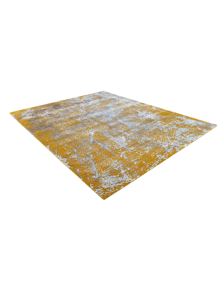 M A R C U S luxury handmade rug by Cherom, modern New Zealand wool, yellow and silver, contemporary design.