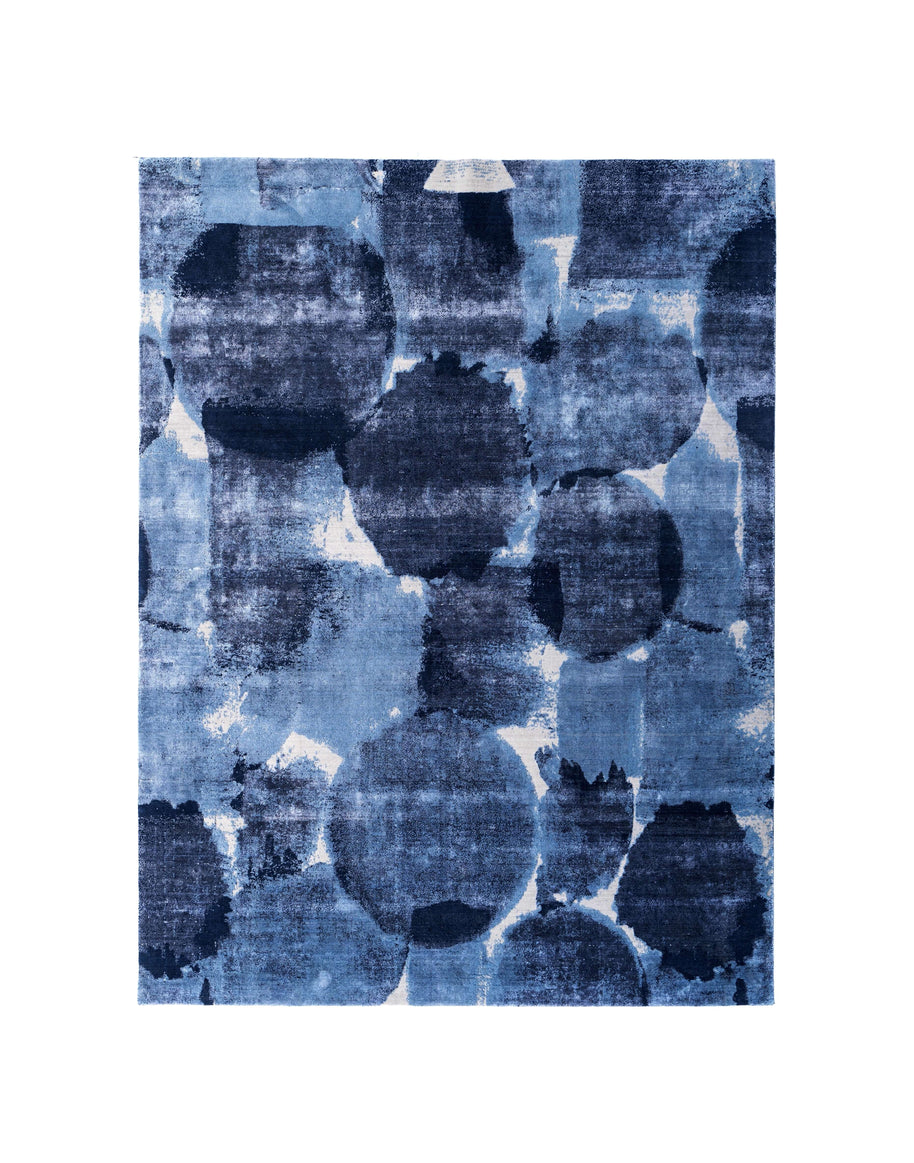 M A K luxury handmade rug by Cherom in navy blue New Zealand wool, contemporary design.