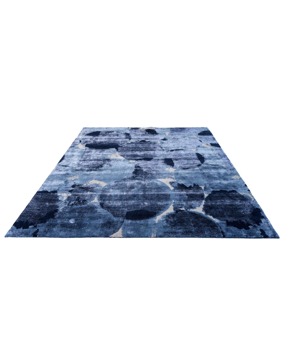 M A K luxury handmade rug by Cherom in blue New Zealand wool, modern contemporary design.