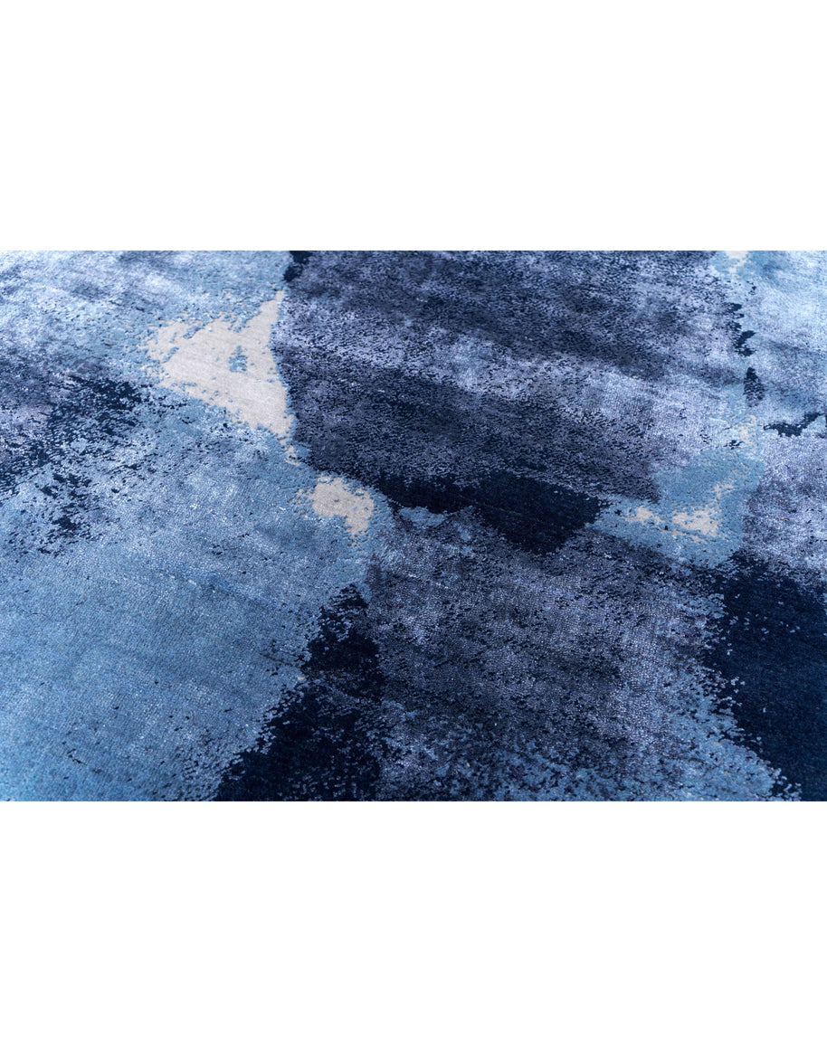 M A K luxury handmade rug by Cherom, blue contemporary design, New Zealand wool, modern texture