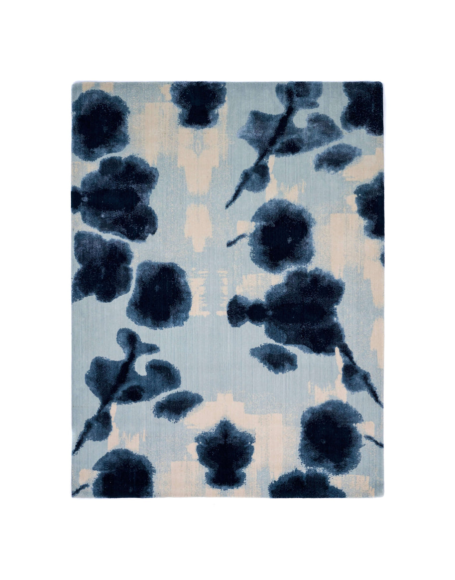 M A R L I luxury handmade rug by Cherom in blue New Zealand wool, modern contemporary design.