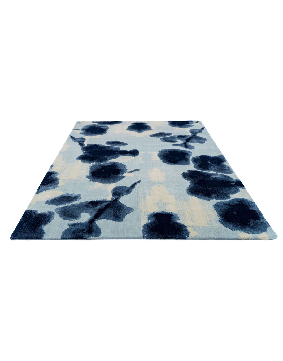 M A R L I luxury handmade rug by Cherom, blue New Zealand wool, contemporary design.