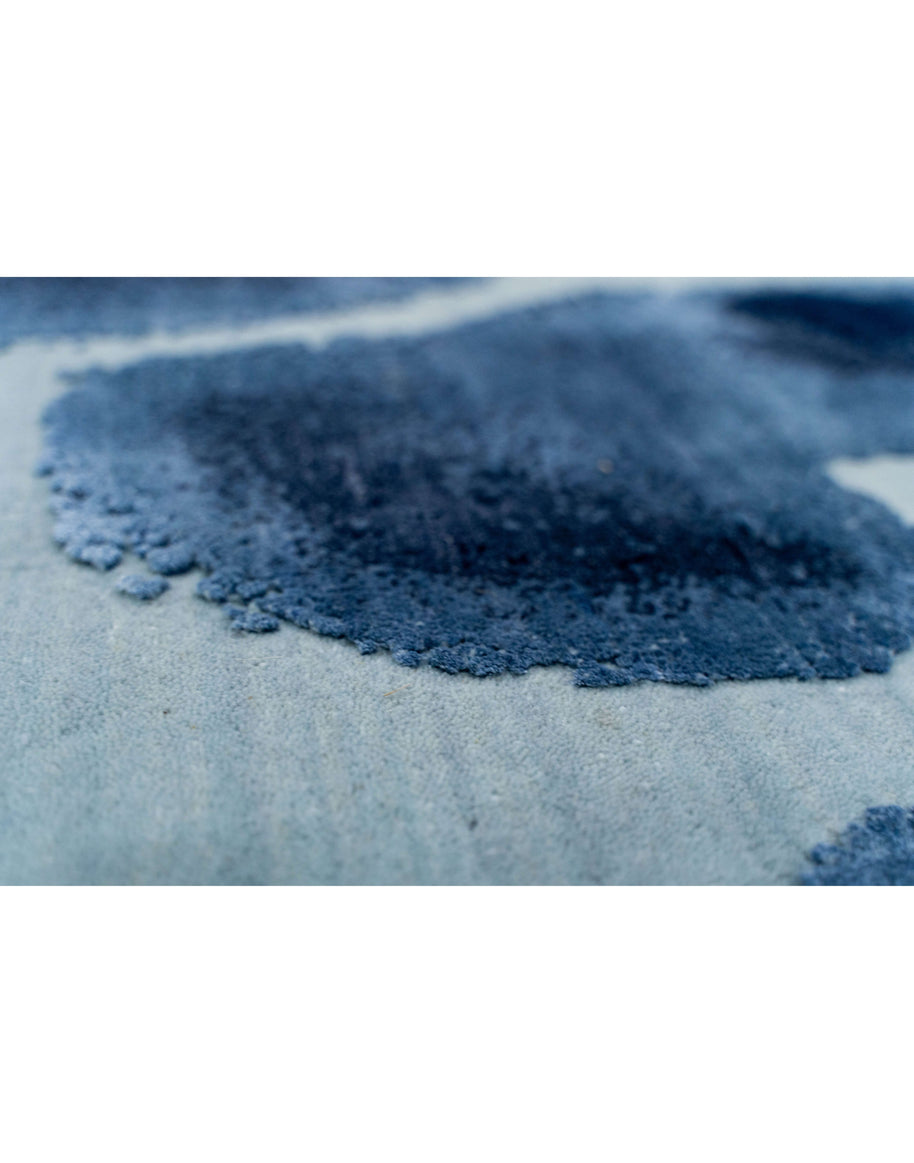 M A R L I luxury handmade rug by Cherom in blue wool and viscose.