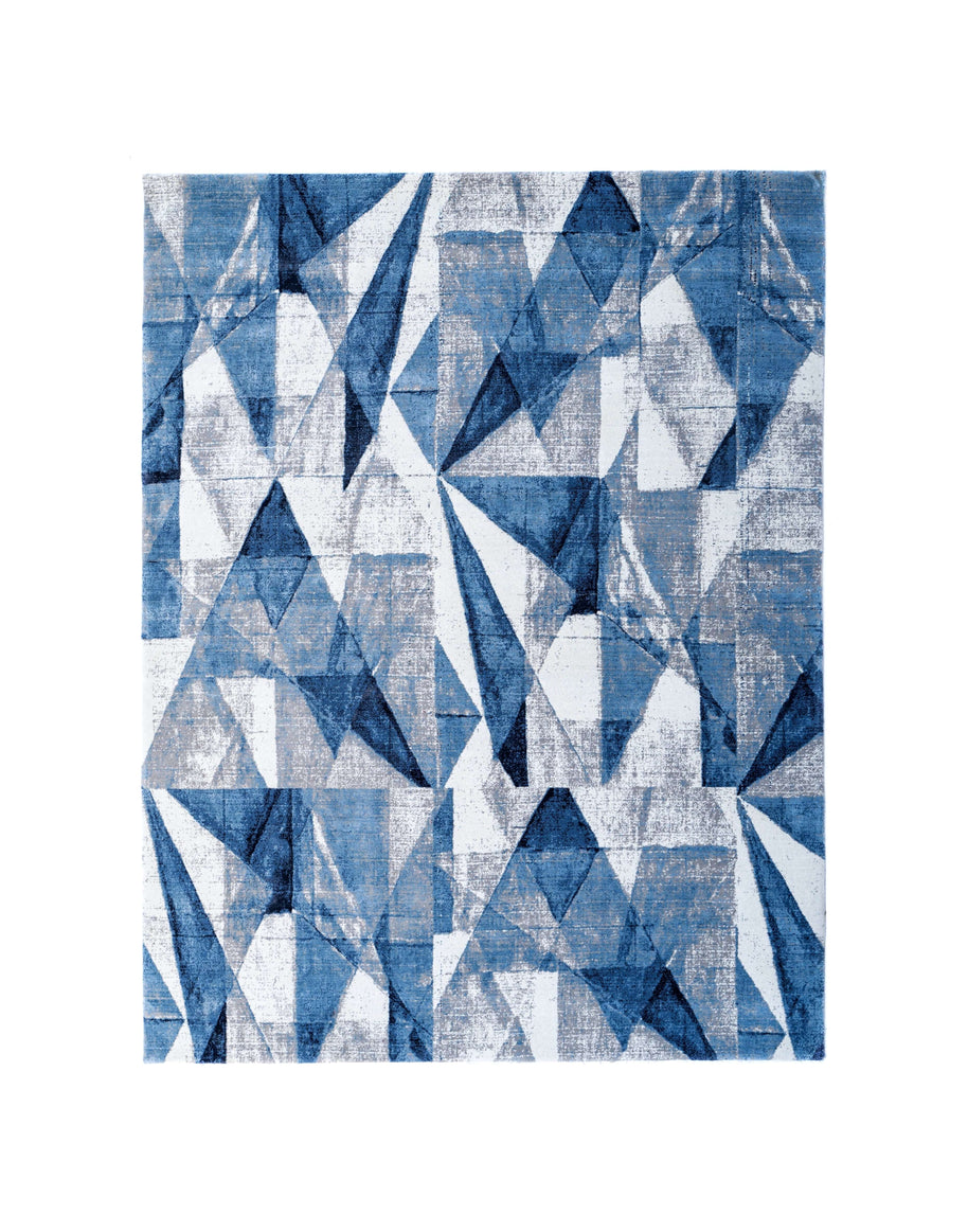 G E R A R D luxury handmade rug by Cherom in blue New Zealand wool, modern geometric design.