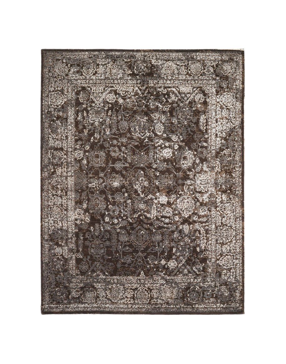 Z U R I luxury handmade rug by Cherom, dark brown, wool, viscose, bamboo silk, modern design.
