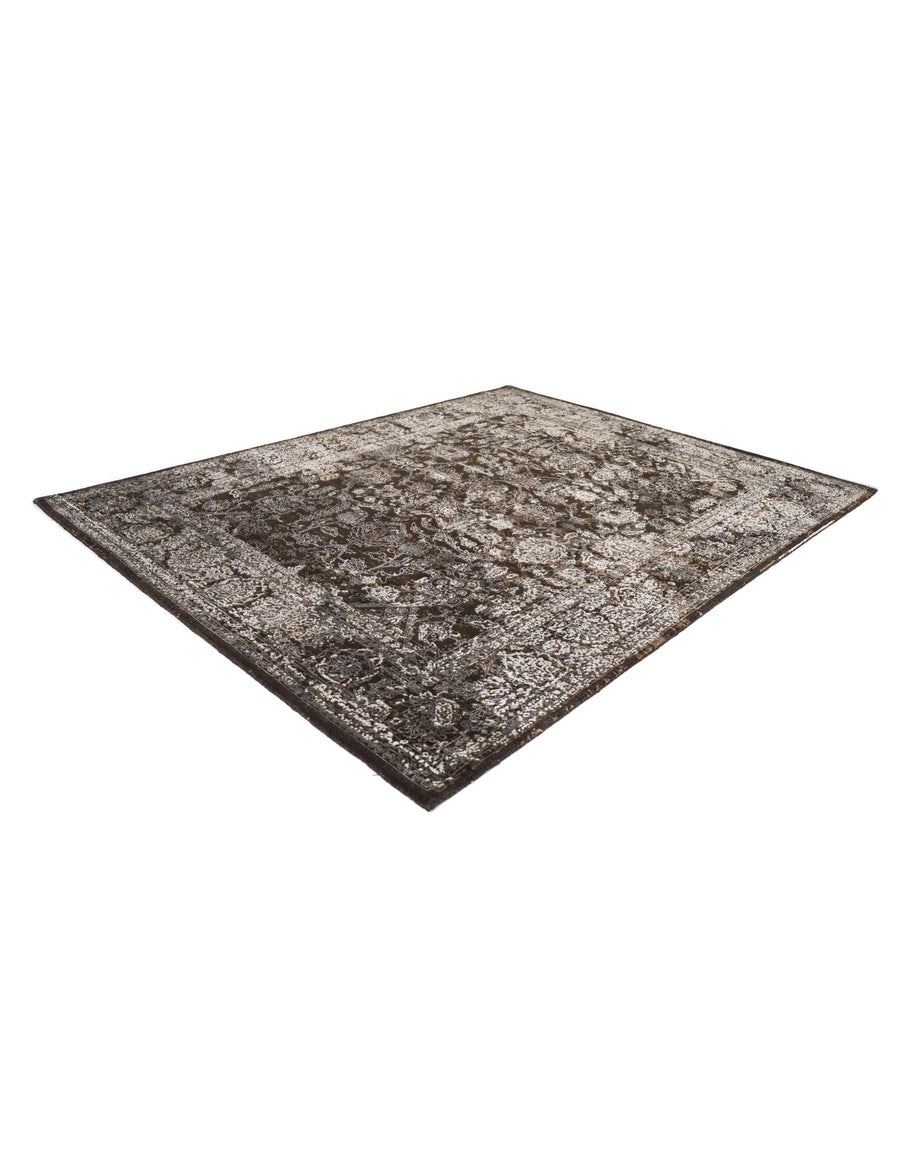 Z U R I luxury handmade rug by Cherom, neutral tones, wool and silk blend, modern design.
