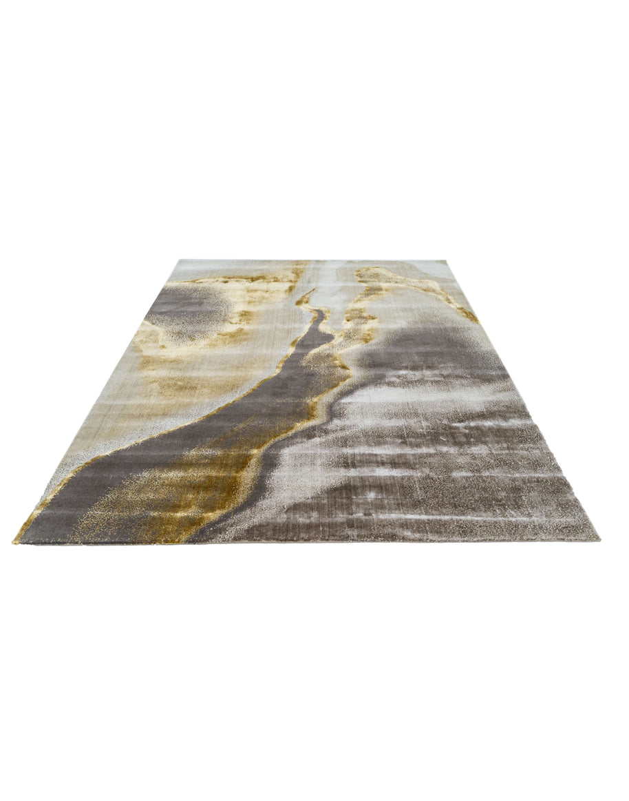 G O L D U S T luxury handmade rug by Cherom, modern New Zealand wool, contemporary design with gold and grey.