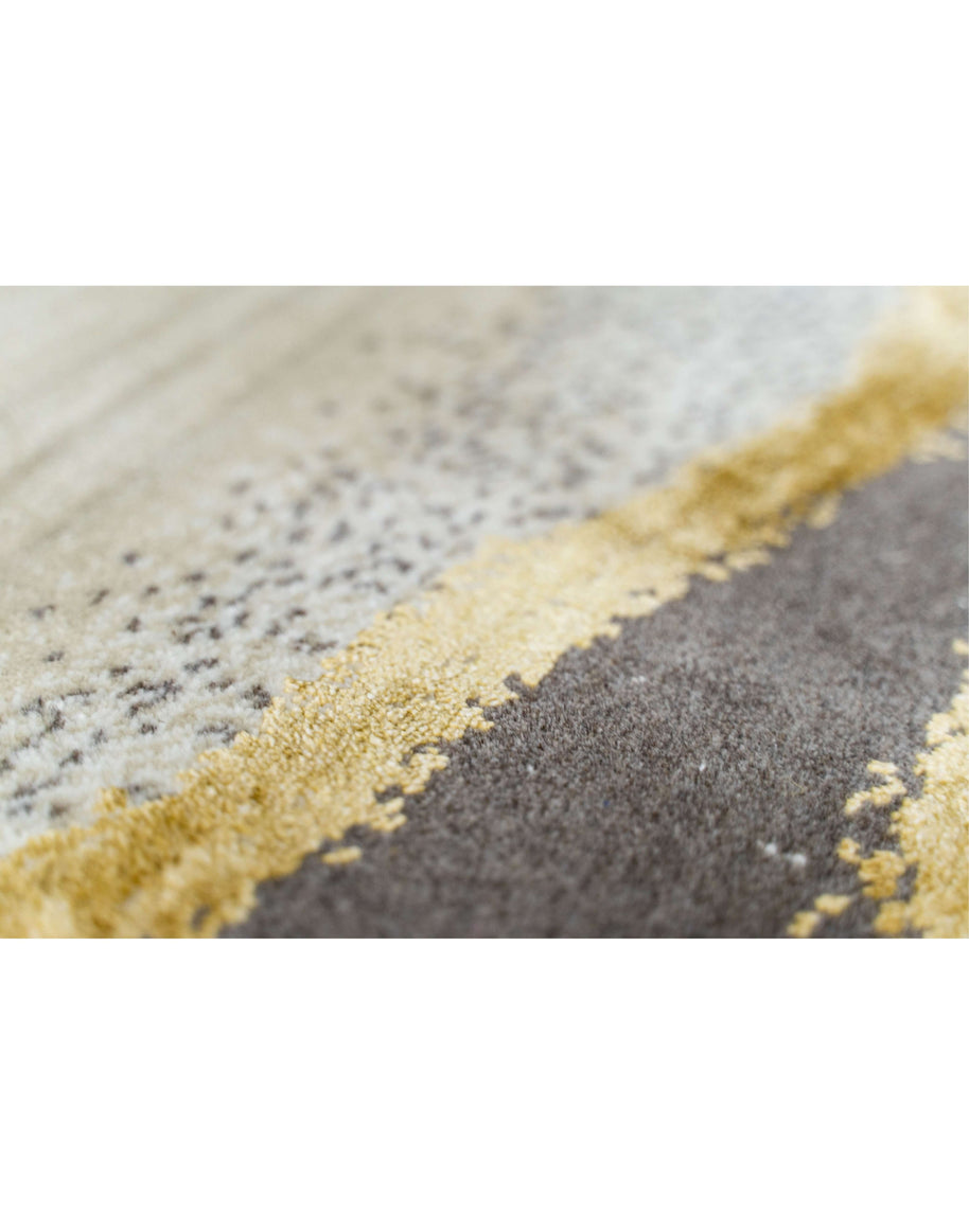 G O L D U S T luxury handmade rug by Cherom in gold, brown and gray New Zealand wool with contemporary design.