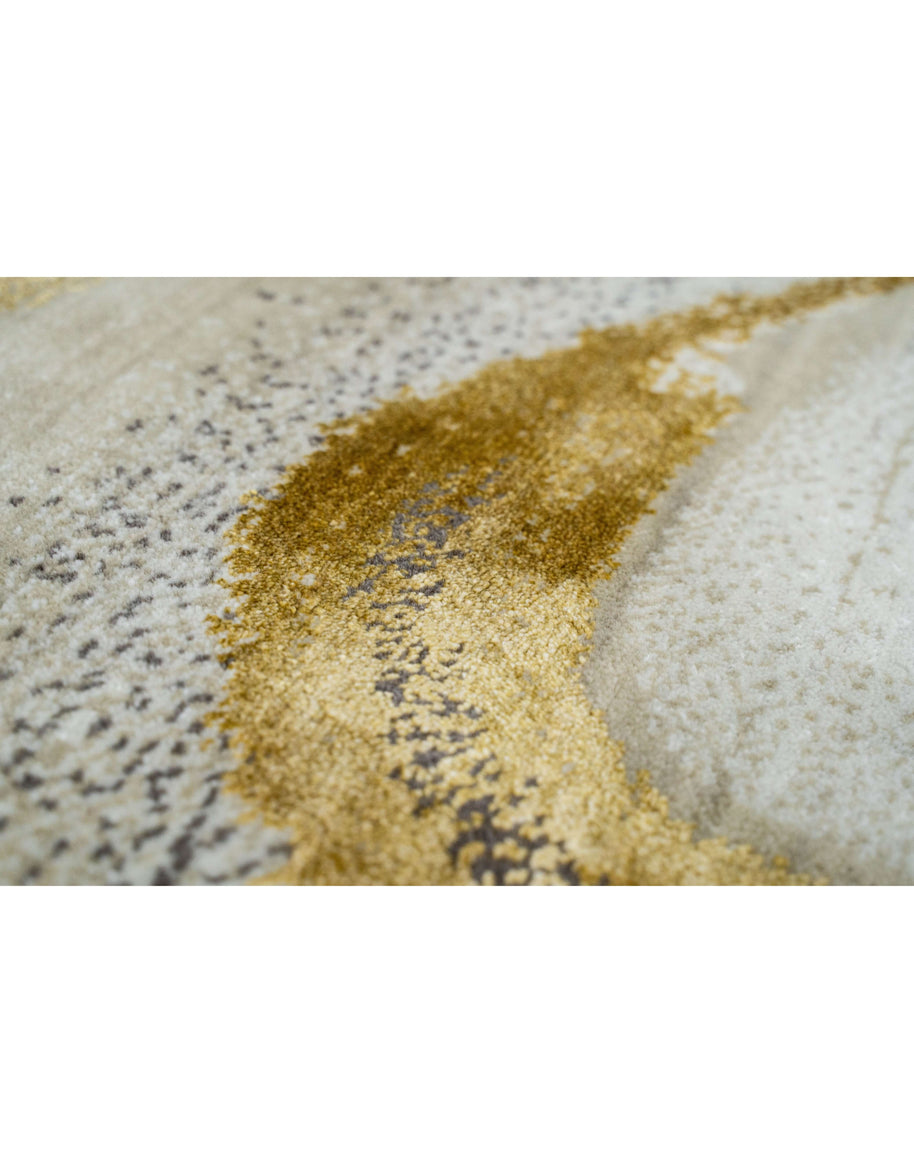 G O L D U S T luxury handmade rug by Cherom in gold and neutral New Zealand wool with contemporary design.