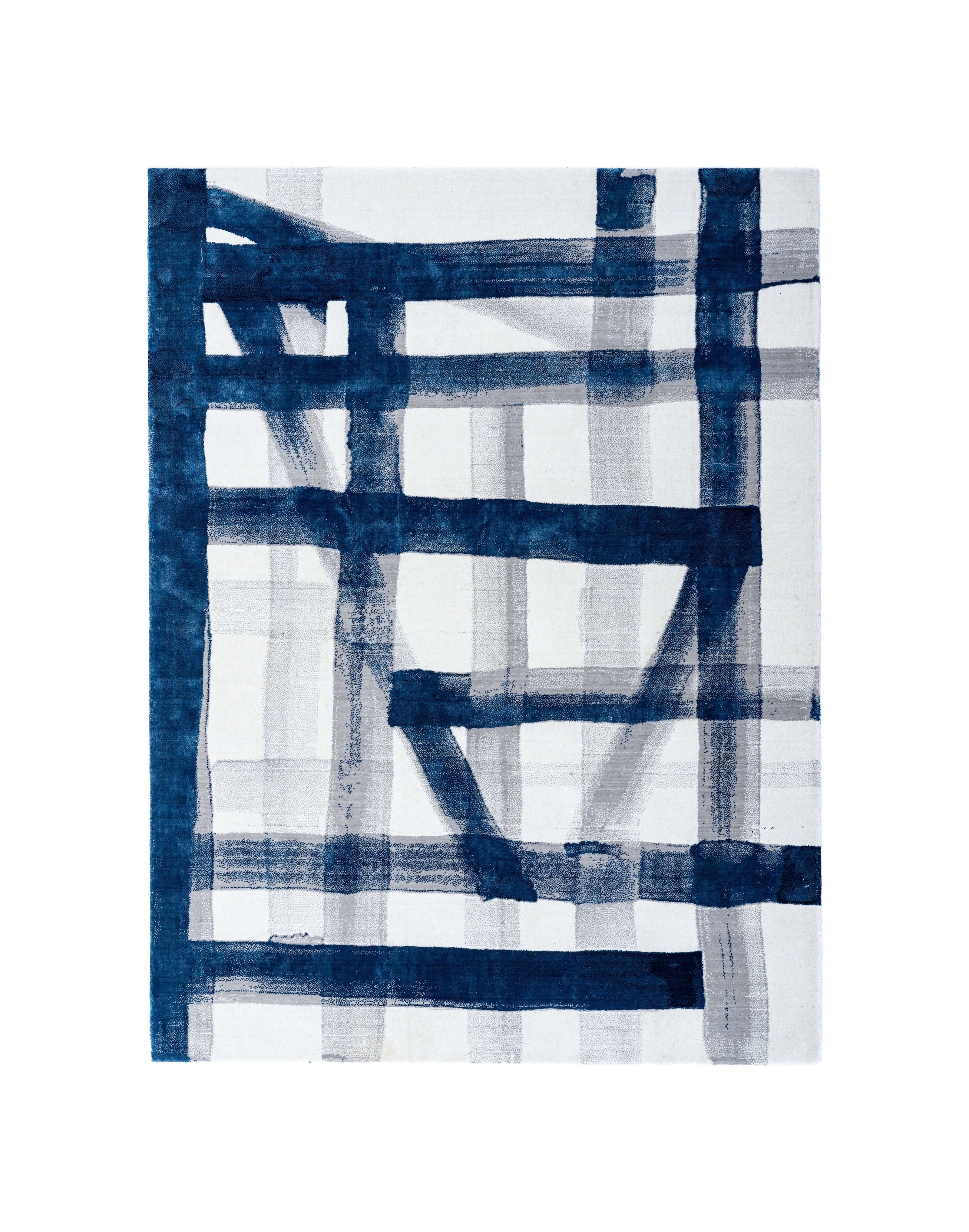 A S T O R I A luxury handmade rug by Cherom, blue and white, New Zealand wool, contemporary design.