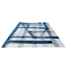 A S T O R I A luxury handmade rug by Cherom, New Zealand wool, modern blue and white design.