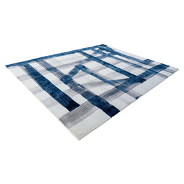 A S T O R I A luxury handmade rug by Cherom in blue and white New Zealand wool, modern contemporary design.