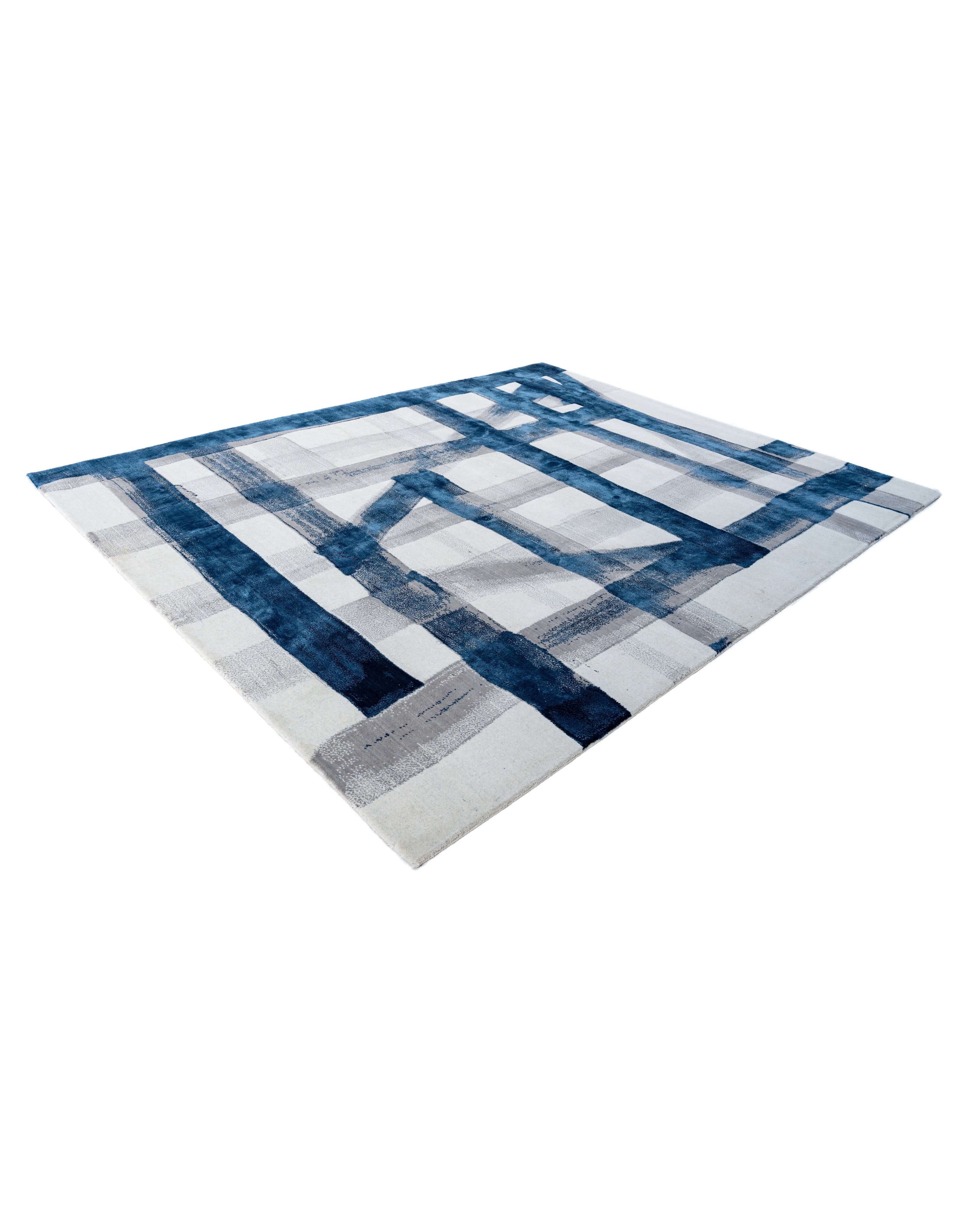 A S T O R I A luxury handmade rug by Cherom in blue and white New Zealand wool, modern contemporary design.