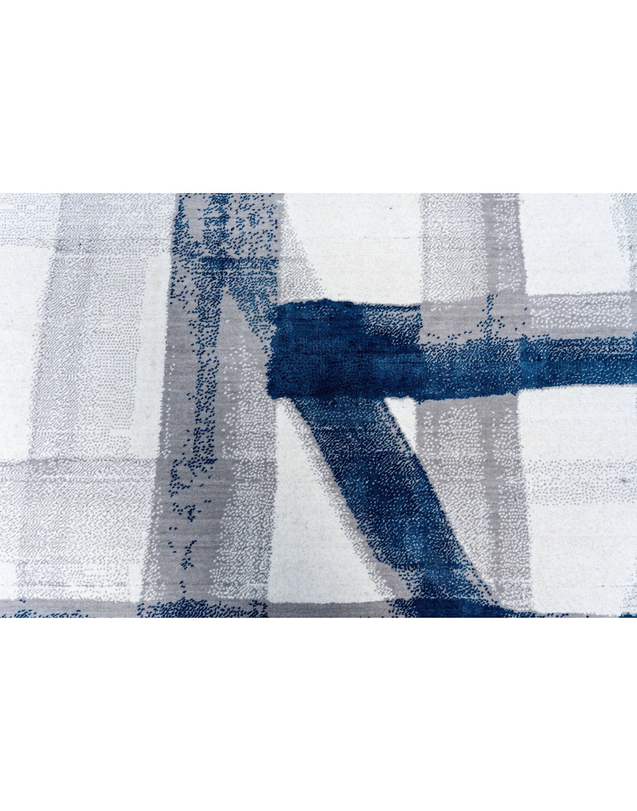 A S T O R I A luxury handmade rug by Cherom in blue and grey New Zealand wool.