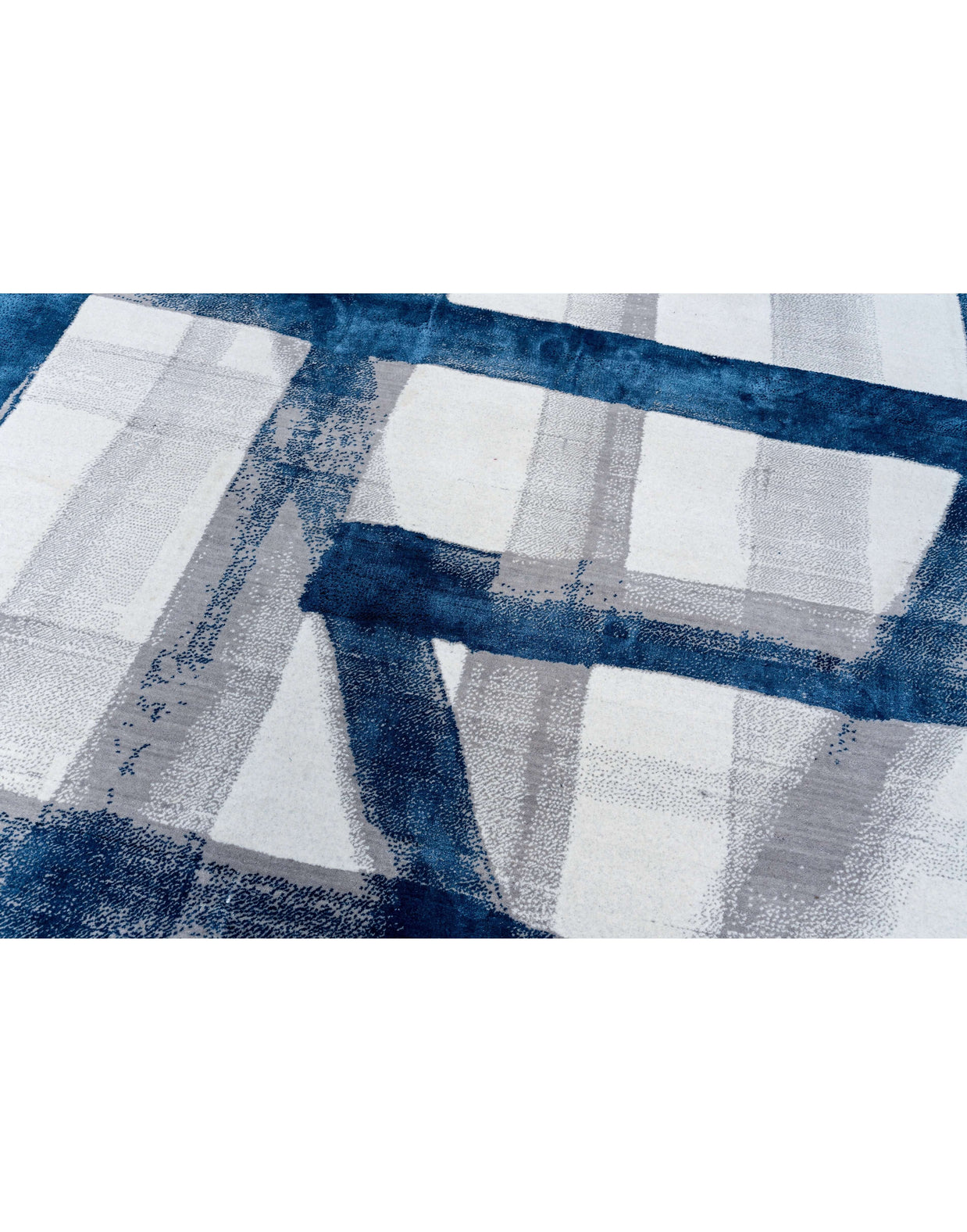 A S T O R I A luxury handmade rug by Cherom in blue and white New Zealand wool, modern contemporary design.
