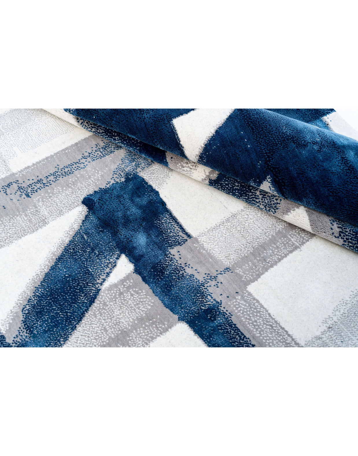 A S T O R I A luxury handmade rug by Cherom in blue and grey New Zealand wool.
