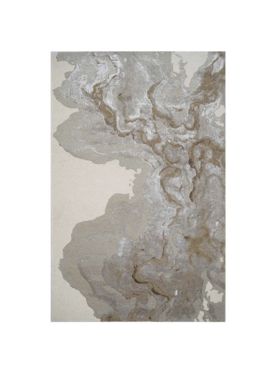 R I V E R S T O N E luxury handmade rug by Cherom in beige and taupe New Zealand wool, modern contemporary design.