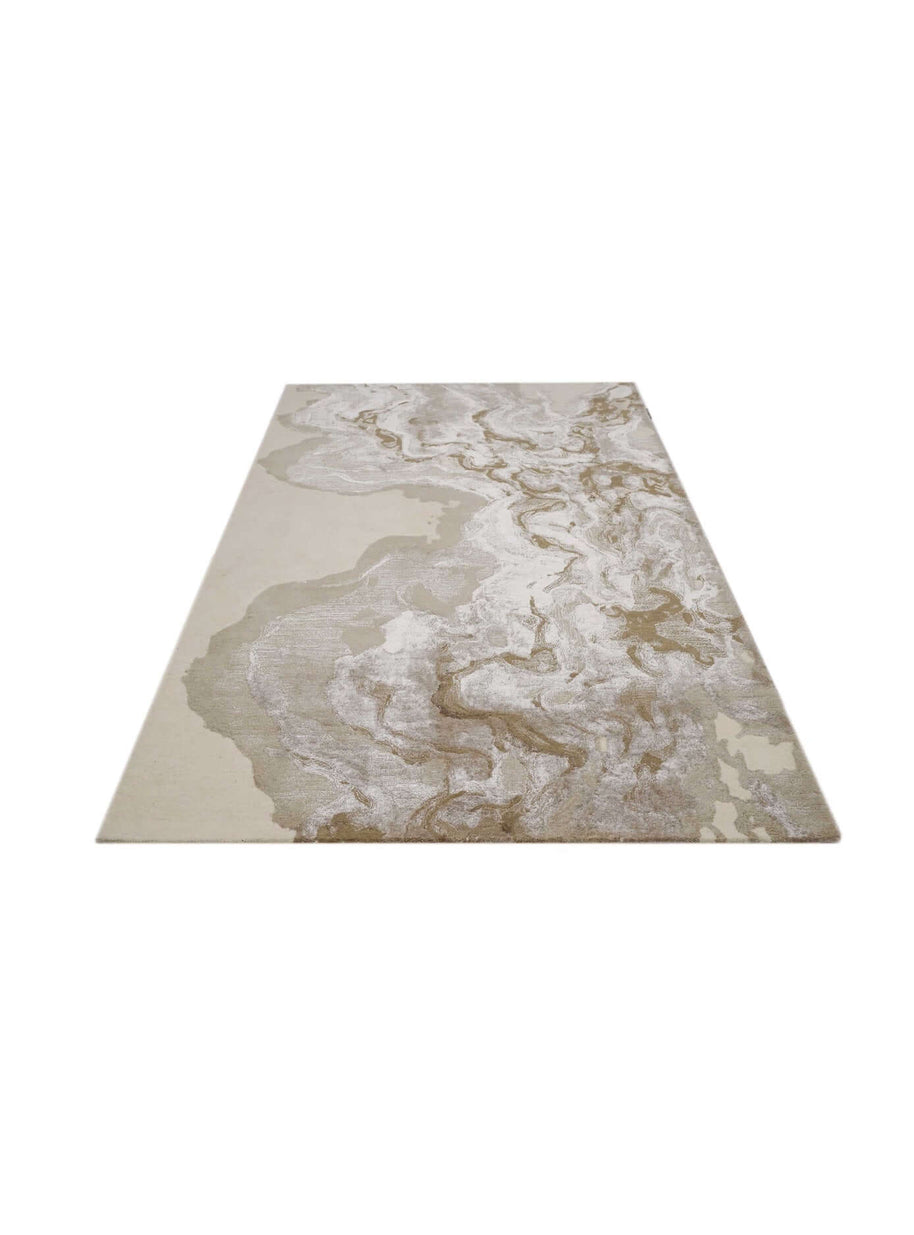 R I V E R S T O N E luxury handmade rug by Cherom, marbled beige and grey, New Zealand wool, contemporary design.