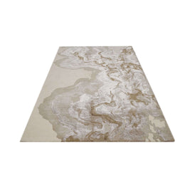 R I V E R S T O N E luxury handmade rug by Cherom, marbled beige and grey, New Zealand wool, contemporary design.