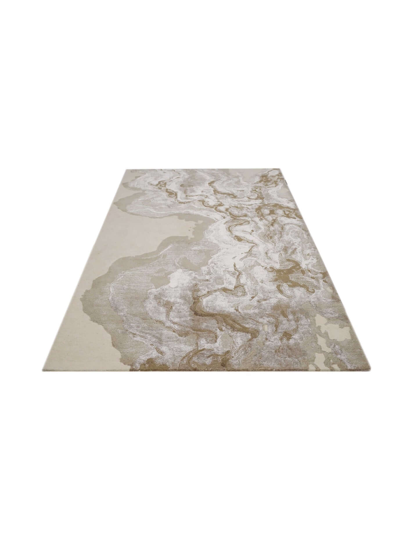 R I V E R S T O N E luxury handmade rug by Cherom, marbled beige and grey, New Zealand wool, contemporary design.