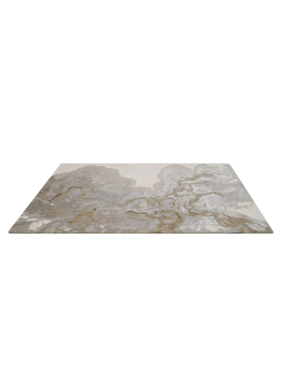 R I V E R S T O N E luxury handmade rug by Cherom in beige and taupe New Zealand wool, modern contemporary design.