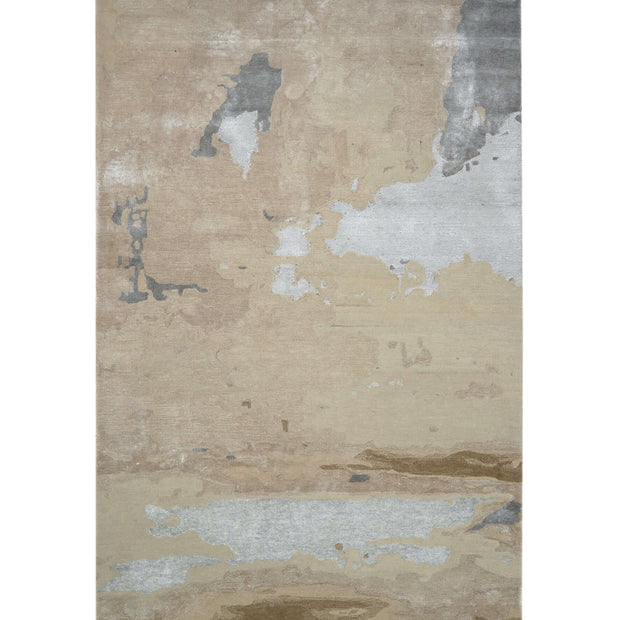 A U R E A luxury handmade rug by Cherom in beige and grey New Zealand wool, contemporary abstract design.