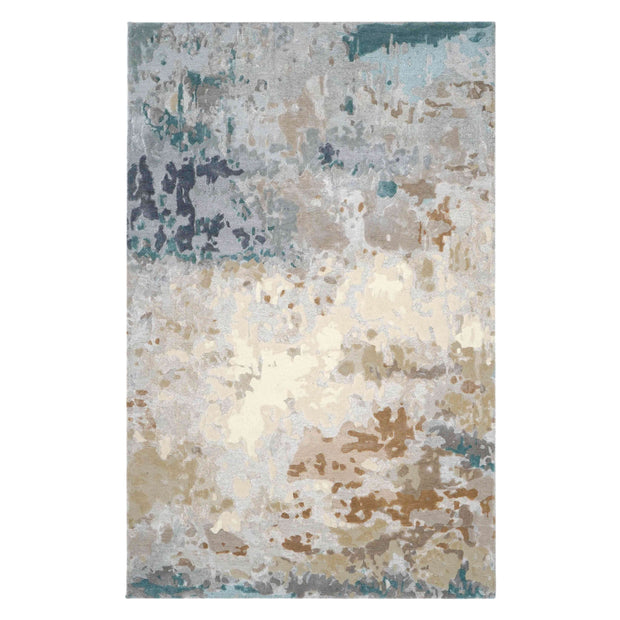 S A V O Y luxury handmade rug by Cherom, New Zealand wool, soft greys, warm beige, earthy browns, teal tones.