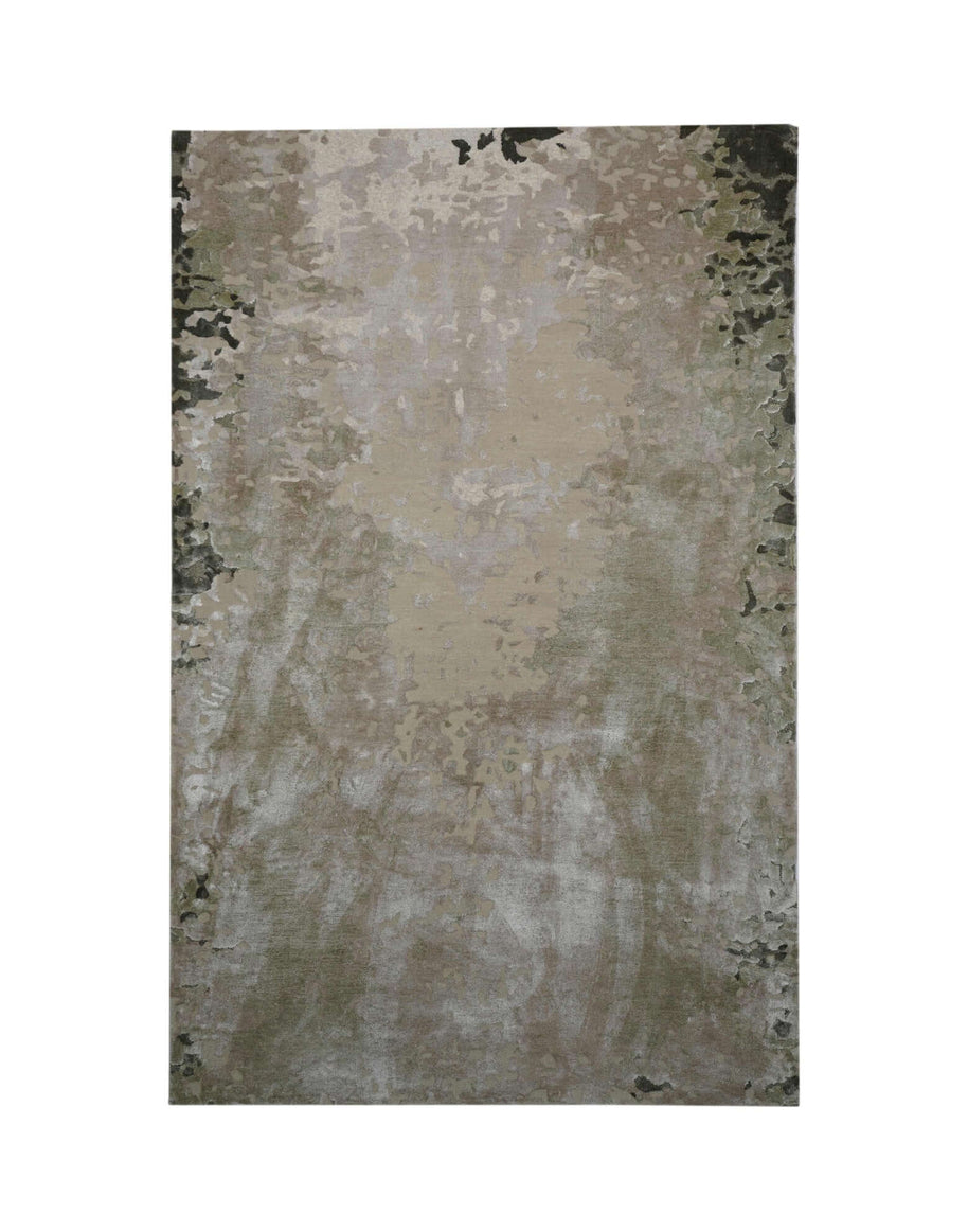 M O S S luxury handmade rug by Cherom in earthy greens and greys, made of New Zealand wool.