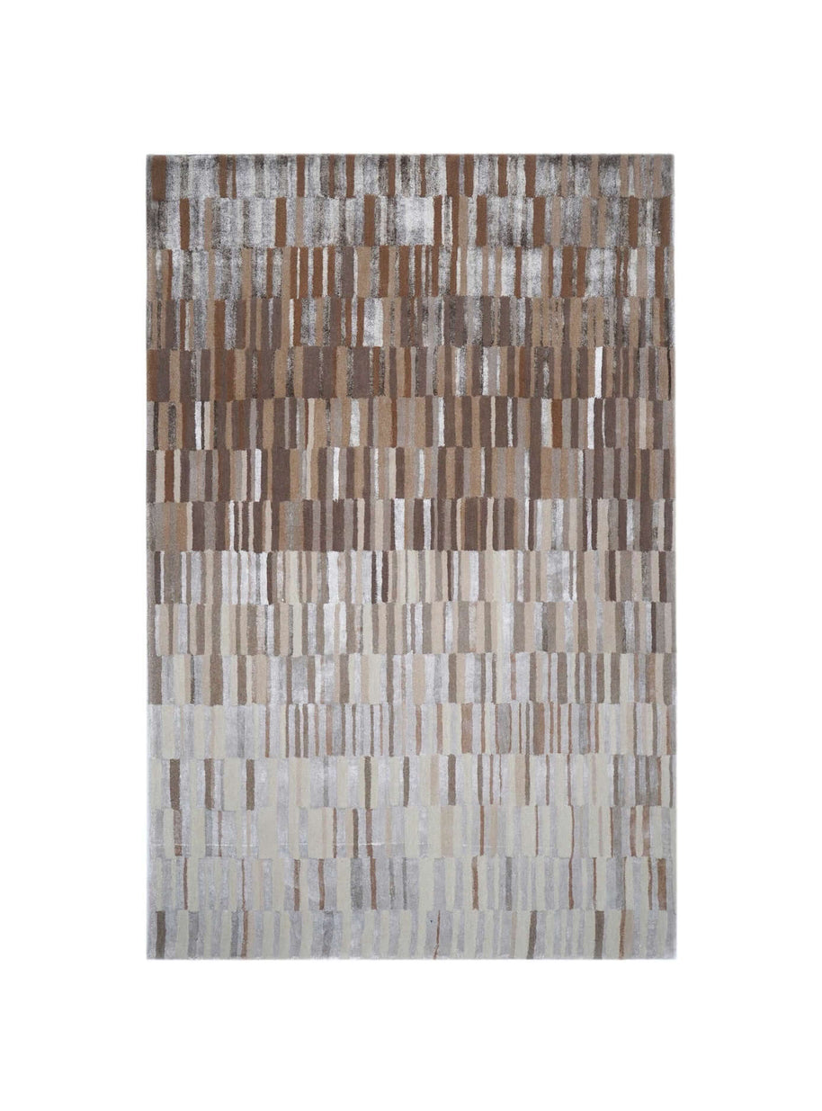 B A S K luxury handmade rug by Cherom in New Zealand wool, brown and beige tones, modern contemporary design.