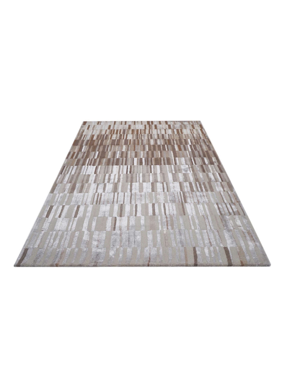B A S K luxury handmade rug by Cherom in beige and brown New Zealand wool.