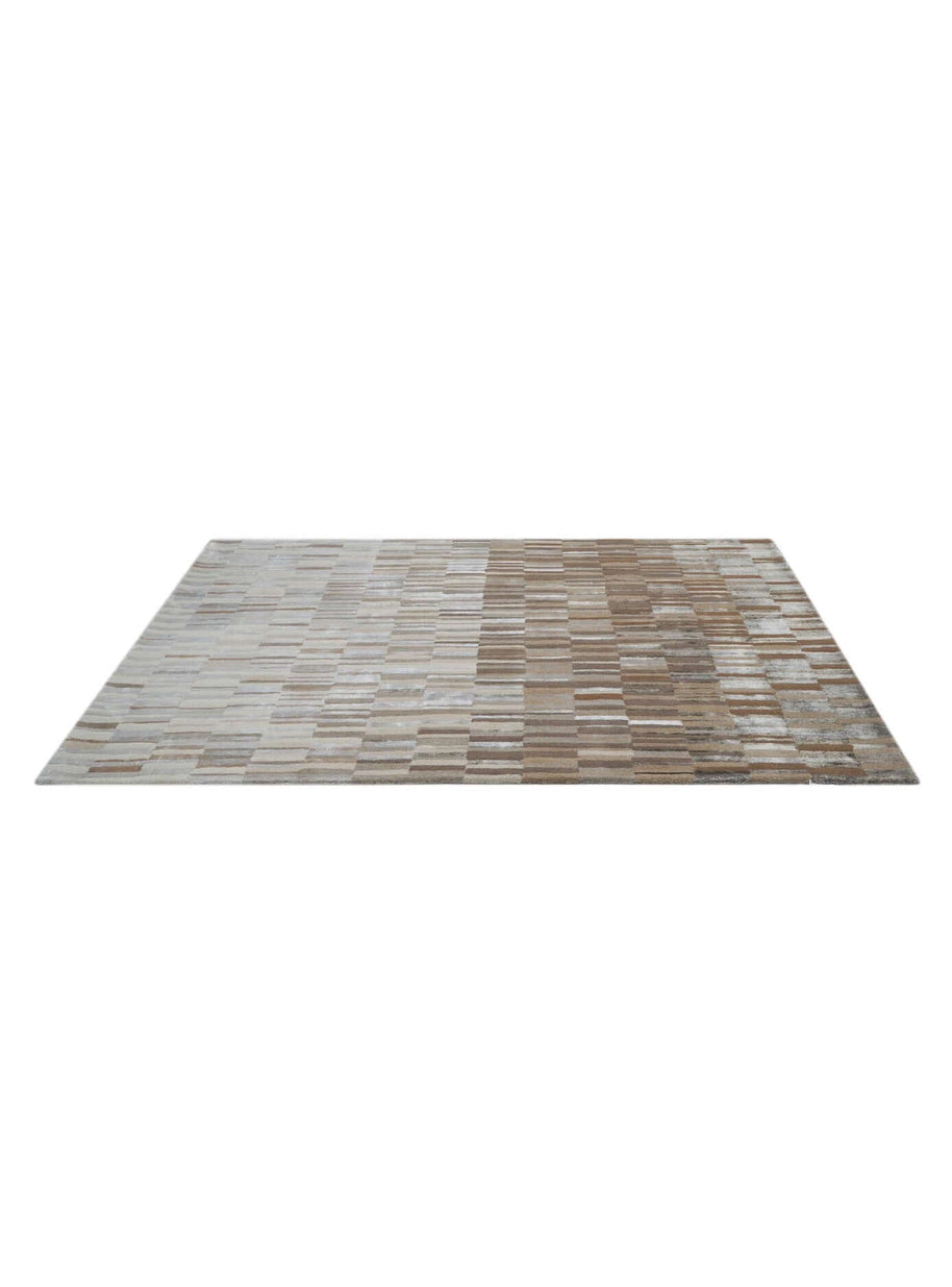 B A S K luxury handmade rug by Cherom, New Zealand wool, modern contemporary design in gradient browns and beiges.