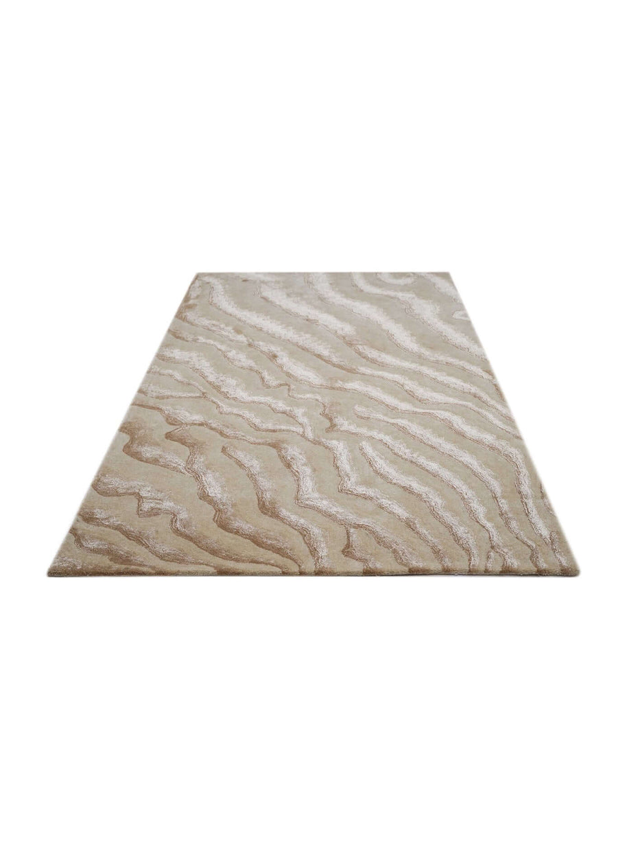 S A N D luxury handmade rug by Cherom in beige New Zealand wool, modern contemporary design.