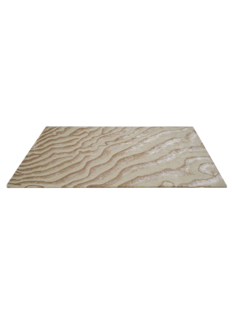 S A N D luxury handmade rug by Cherom in beige New Zealand wool, modern design.