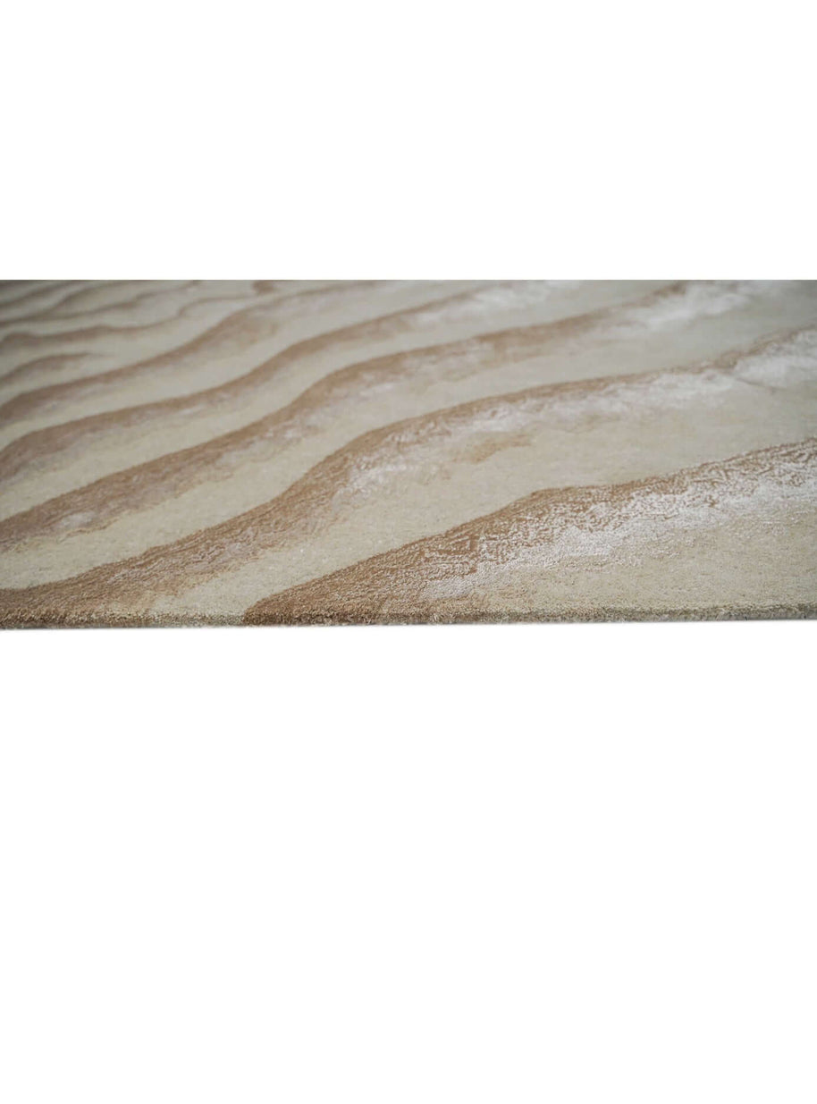 S A N D luxury handmade rug by Cherom in beige New Zealand wool, modern design.