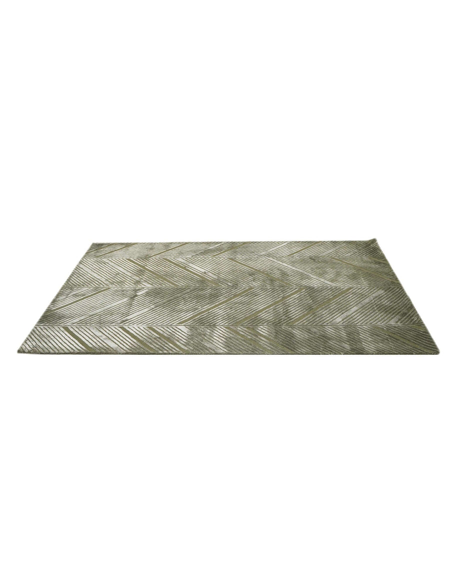 C O N T O U R - L I R A luxury handmade rug by Cherom, olive New Zealand wool, modern chevron design.