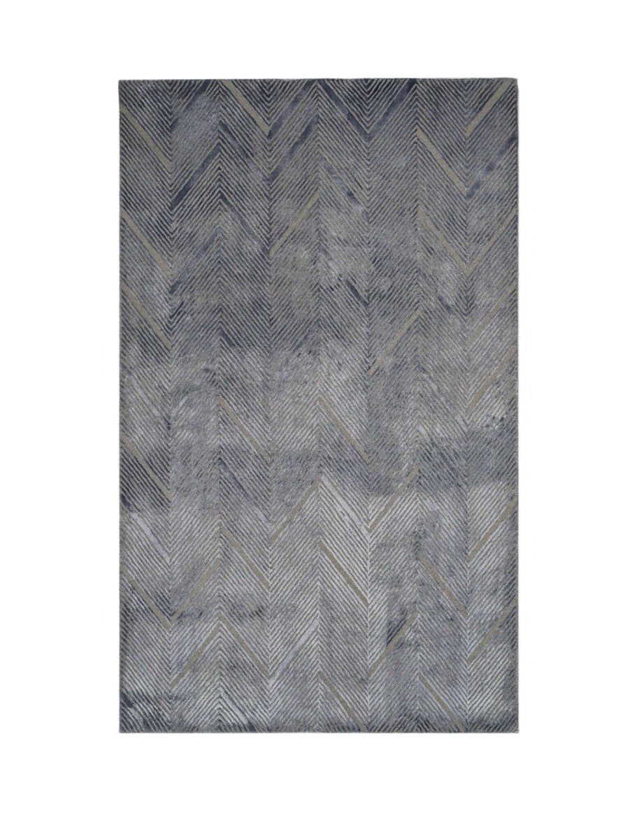 C O N T O U R - A E R O luxury handmade rug by Cherom, grey-blue New Zealand wool, modern chevron design.