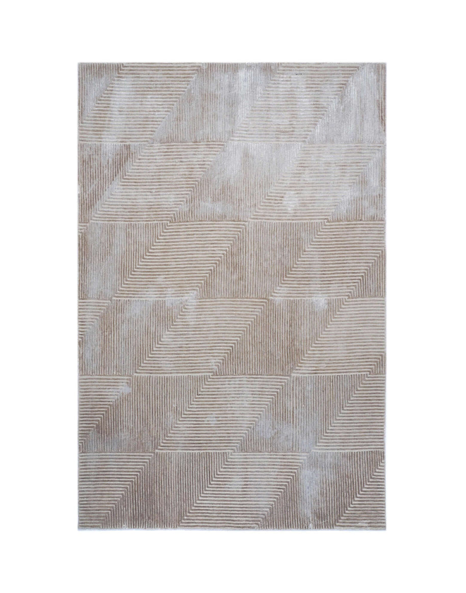 C O N T O U R - R A V E L L O luxury handmade rug by Cherom, light beige New Zealand wool, modern rug design.