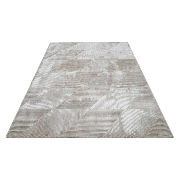 C O N T O U R - R A V E L L O luxury handmade rug by Cherom in light beige, New Zealand wool, modern design.