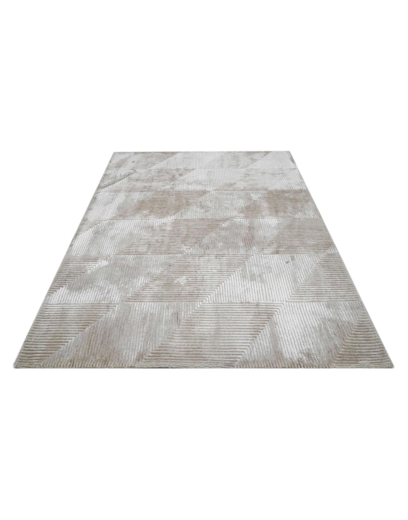 C O N T O U R - R A V E L L O luxury handmade rug by Cherom in light beige, New Zealand wool, modern design.