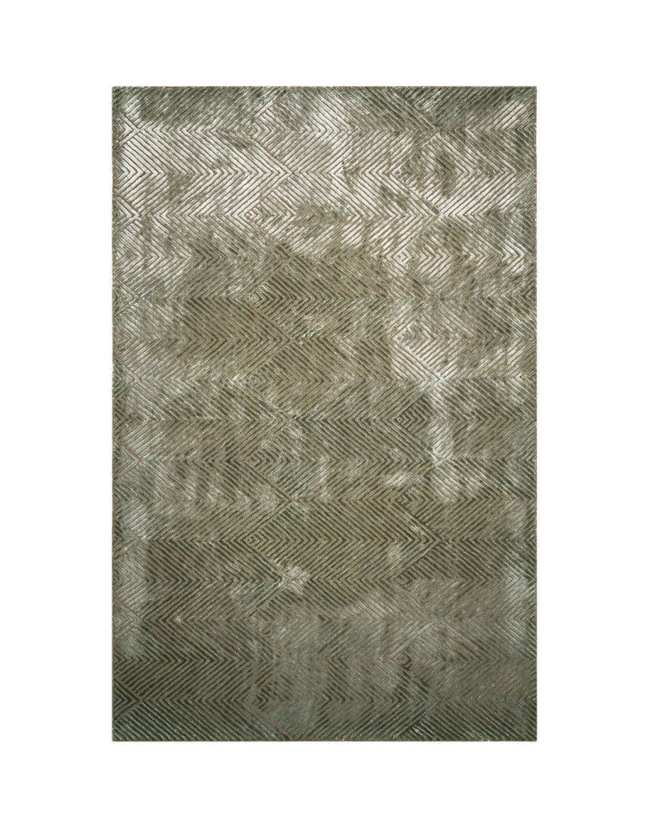 C O N T O U R - V I R E O luxury handmade rug by Cherom in muted green hues, made of New Zealand wool.