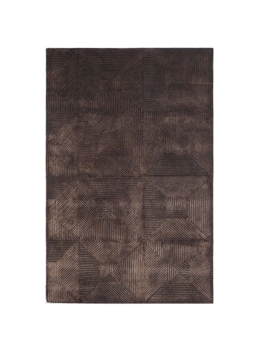 C O N T O U R - M O C H A luxury handmade rug by Cherom, deep chocolate, New Zealand wool, modern geometric design.