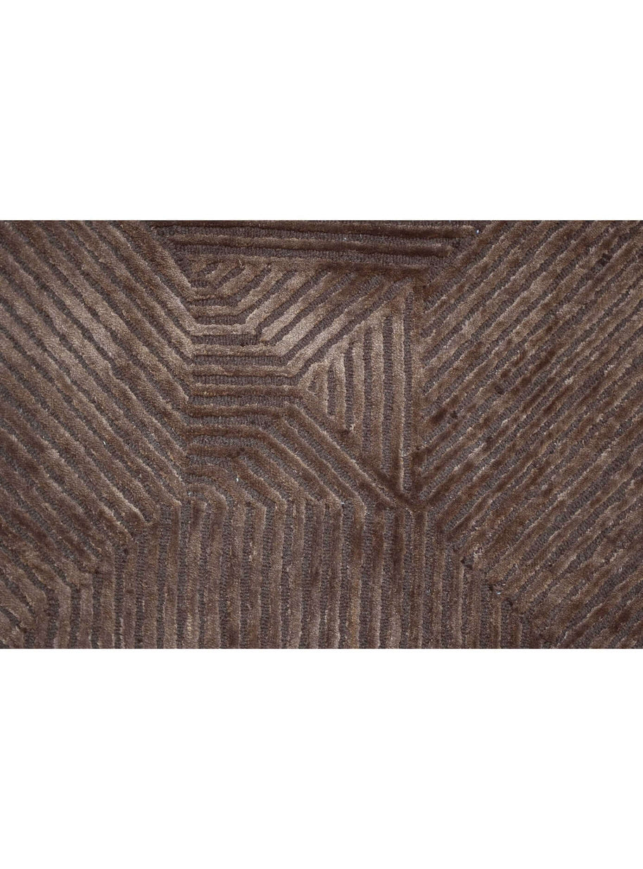 C O N T O U R - M O C H A luxury handmade rug by Cherom, deep chocolate geometric design in New Zealand wool.